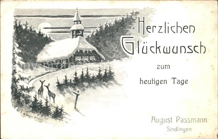 Sindlingen Winterpanorama Rehe Glueckwunschkarte Kuenstlerkarte