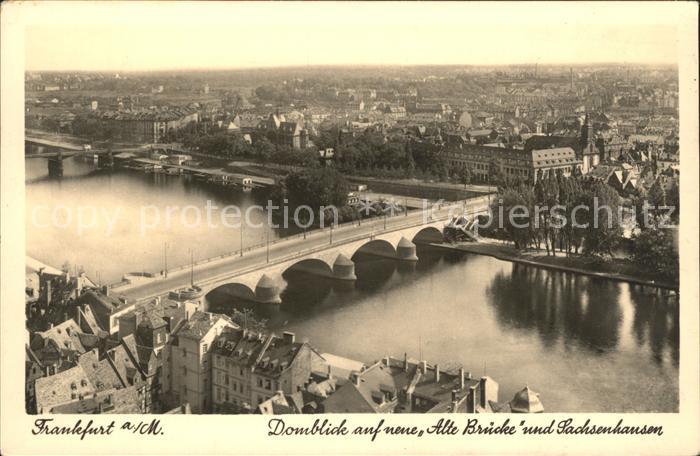 Frankfurt Main Domblick auf neue Alte Bruecke und Sachsenhausen