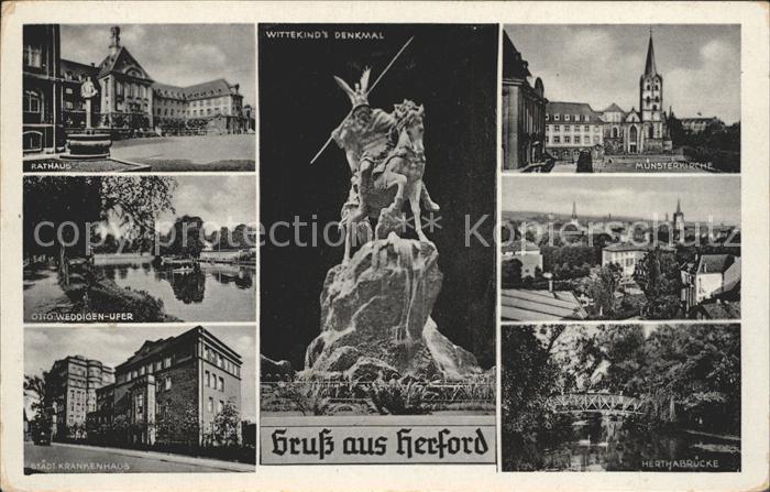 Herford Rathaus Muensterkirche Wittekinds Denkmal Otto Weddigen Ufer Staedt Kran