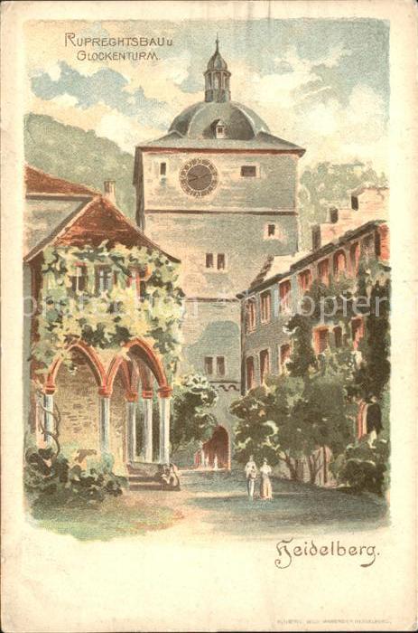 Heidelberg Neckar Ruprechtsbau Glockenturm Kuenstlerkarte