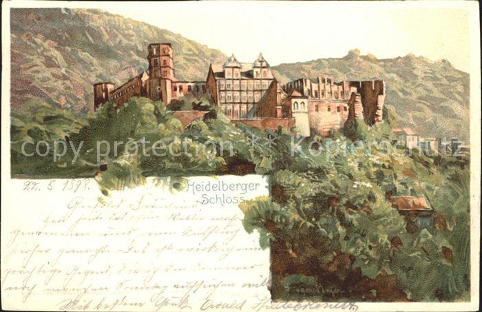 Heidelberg Neckar Schloss Kuenstlerkarte