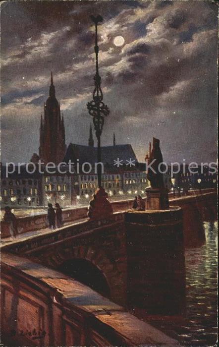 Frankfurt Main Alte Mainbruecke bei Nacht Liebig Kuenstlerkarte