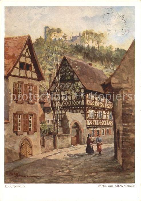 Weinheim Bergstrasse Altstadt Kuenstlerkarte Rudo Schwarz