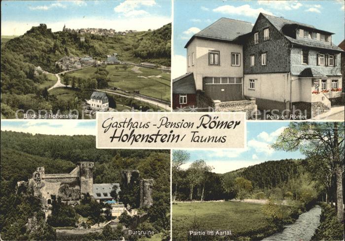 Hohenstein Untertaunus Panorama Gasthaus Pension Roemer Burgruine Partie im Aart