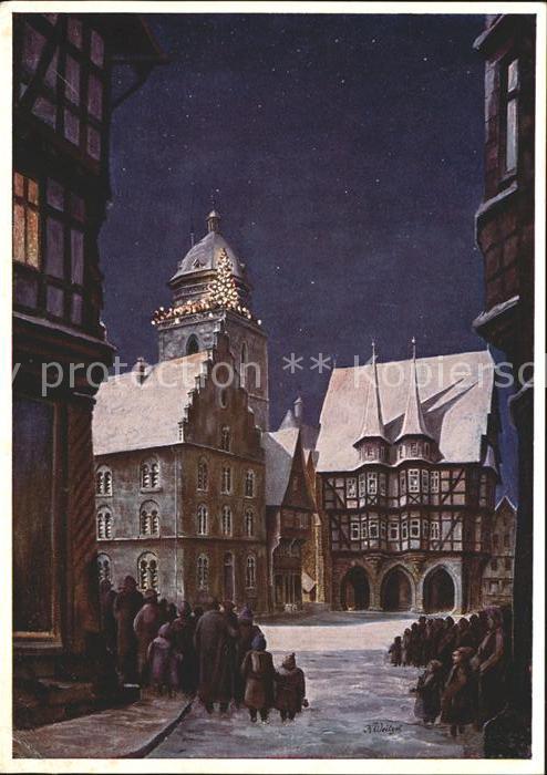 Alsfeld Dorfmotiv am Weihnachtsabend Kuenstlerkarte