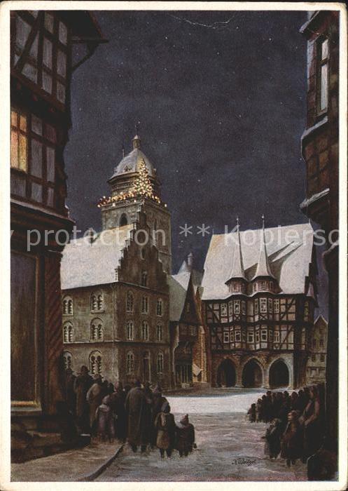 Alsfeld Dorfmotiv am Weihnachtsabend Kuenstlerkarte