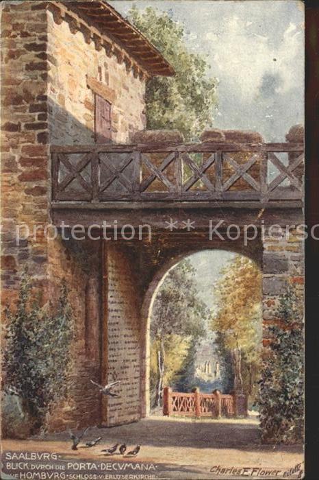 Homburg Bad Saalburg Blick durch die Porta Decumana Kuenstlerkarte