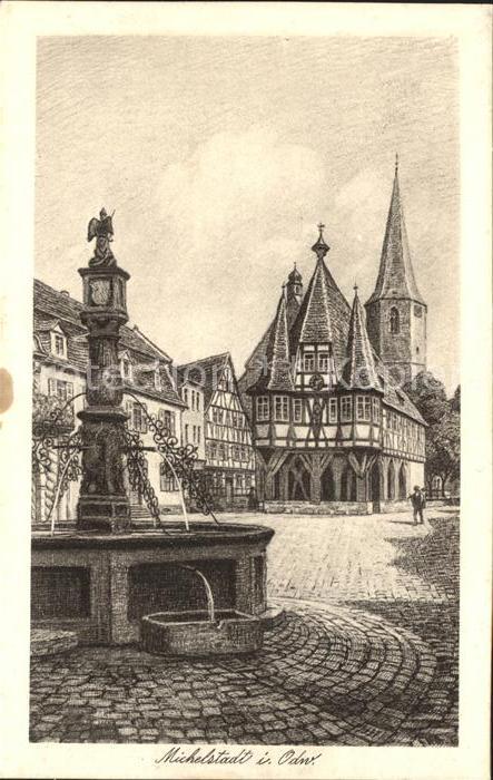 Michelstadt Rathaus mit Brunnen