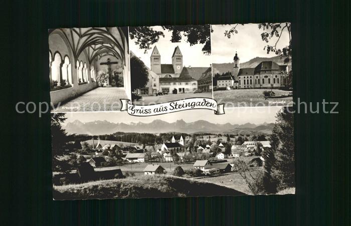 Steingaden Oberbayern Wieskirche Kreuzgang Panorama mit Allgaeuer Alpen
