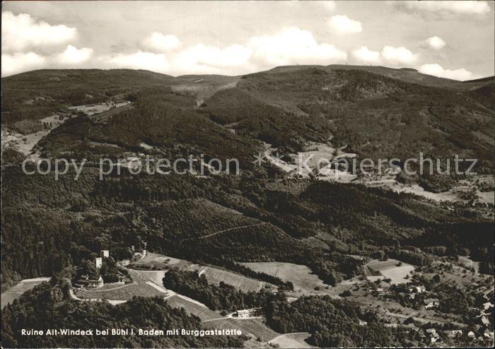 Buehl Baden Ruine Alt Windeck mit Burggaststaette Fliegeraufnahme