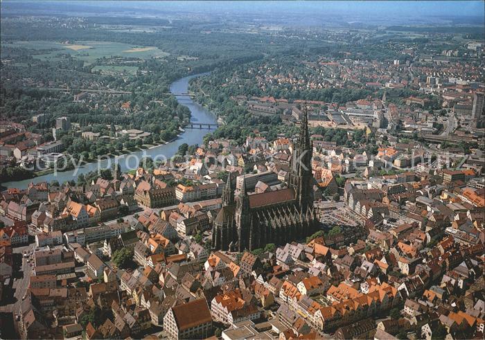 Ulm Donau mit Muenster Fliegeraufnahme