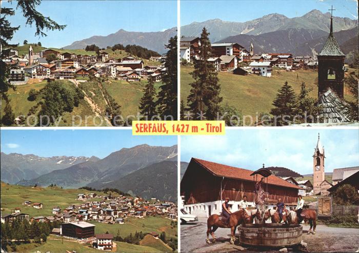 Serfaus Tirol Ortsansichten Dorfpartie Pferdetraenke Kirche