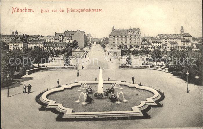 Muenchen Bayern Blick von der Prinzregententerrasse Springbrunnen