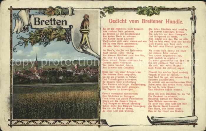 Bretten Baden Stadtblick mit Gedicht vom Brettener Hundle