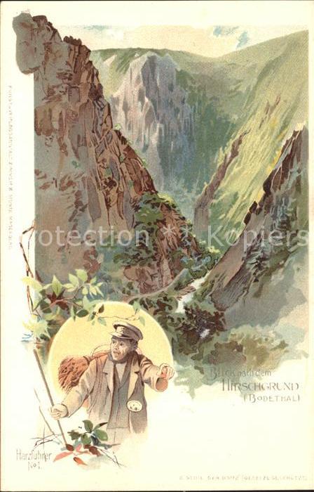 Bodetal Harz Blick zum Hirschgrund Kuenstlerkarte