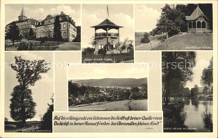 Bad Koenig Schloss AH Turm Weyprechttempel Baum Ortsblick Muemling