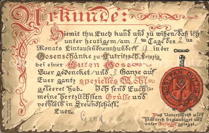 LEIPZIG Sachsen Trinker Urkunde