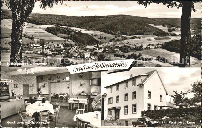 Falkengesaess Odenwald Panorama Gastraum Gasthaus Pension zur Rose