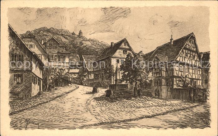 Neustadt Odenwald Roemberg und Burg Breuberg Zeichnung