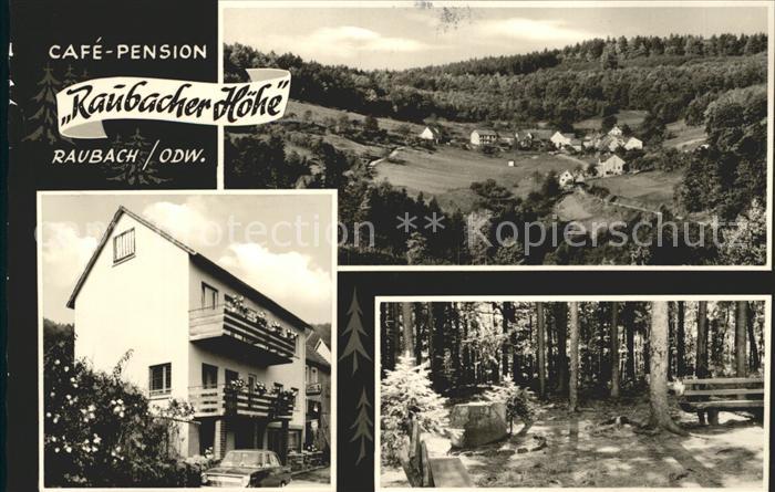 Raubach Odenwald Cafe Pension Raubacher Hoehe Ortsblick Partie im Wald