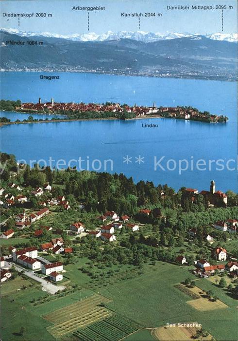 Lindau Bodensee Fliegeraufnahme mit Bad Schachen Bodensee Alpen