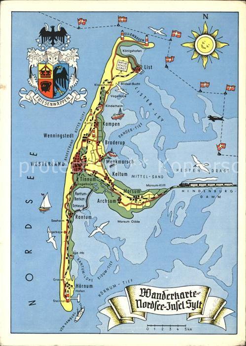 SYLT Insel Schleswig-Holstein Landkarte