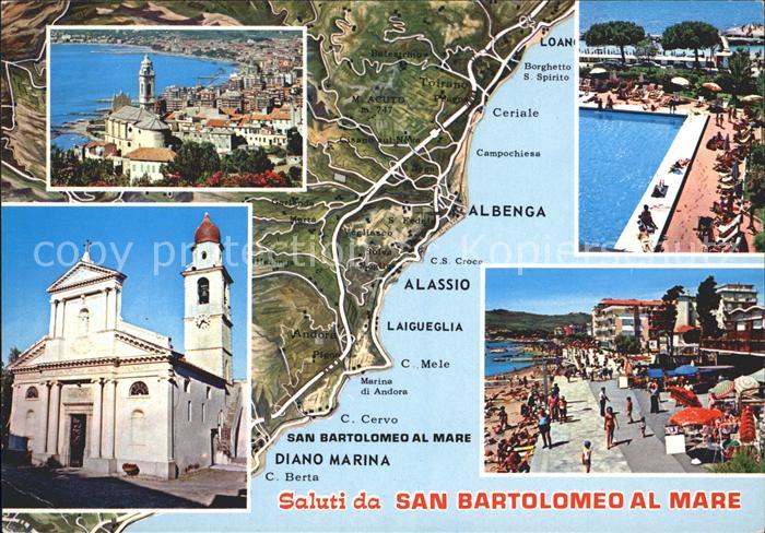 San Bartolomeo al Mare Panorama Kirche Swimmingpool Strandpartie