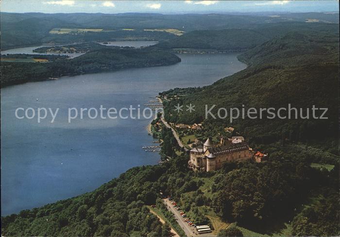 Waldeck Edersee Schloss Waldeck mit Edertalsperre Fliegeraufnahme