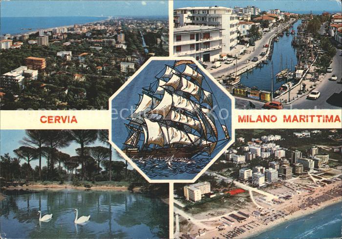Cervia Milano Marittima Fliegeraufnahme Schwanenteich Segelschiff