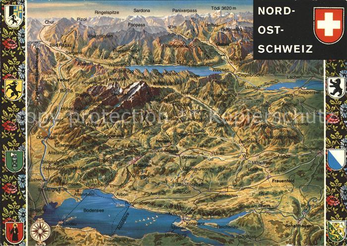 Regionales Nordostschweiz Panoramakarte mit Bodens