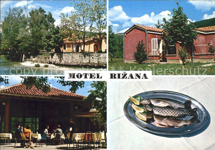 Slowenien Motel Rizana Terrasse Fischteller