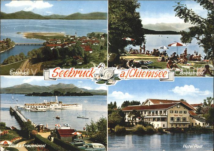 Seebruck Chiemsee Badestrand Fraueninsel Fahrgastschiff Hotel Post