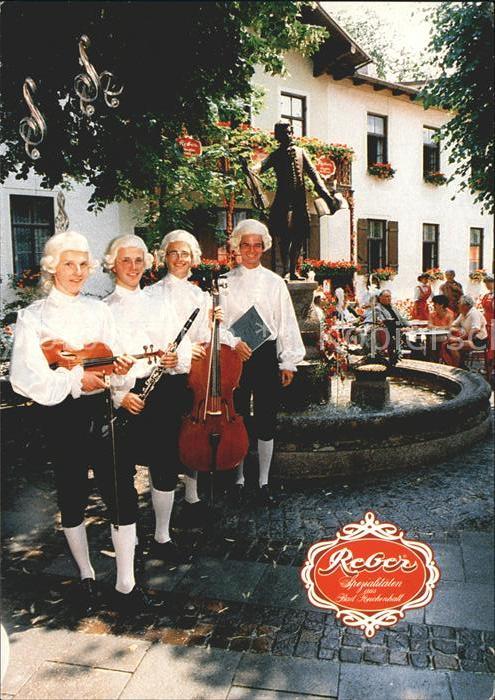 Bad Reichenhall Mozart Quartett vor dem Mozartbrunnen Cafe Reber