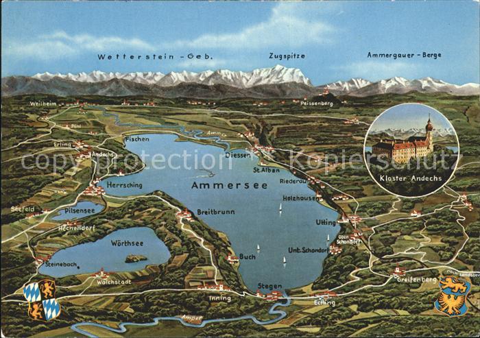 Ammersee mit Kloster Andechs Panoramakarte