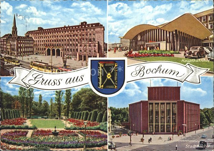 BOCHUM  CITY Hauptbahnhof Stadttheater Rosengarten Rathaus