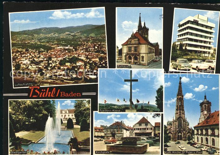 Buehl Baden Fliegeraufnahme Rathaus Friedens Kreuz