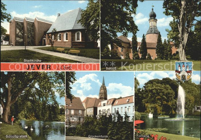 Jever Schloss Glockenturm Fontaene Schlossgraben