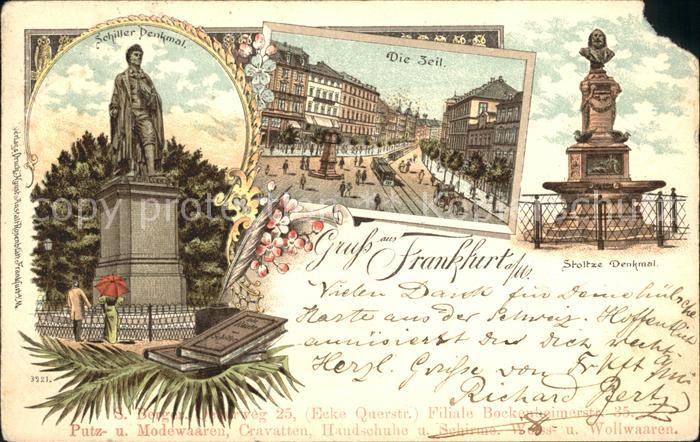 Schiller Friedrich Friedrich Stoltze Denkmal Zeil Franfurt am Main Litho