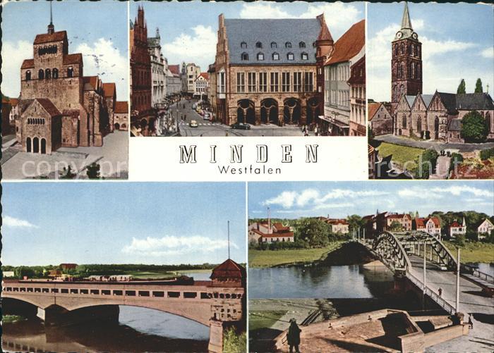 Minden Westfalen Dom Markt Marienkirche Bruecke des Mittellandkanals ueber Weser