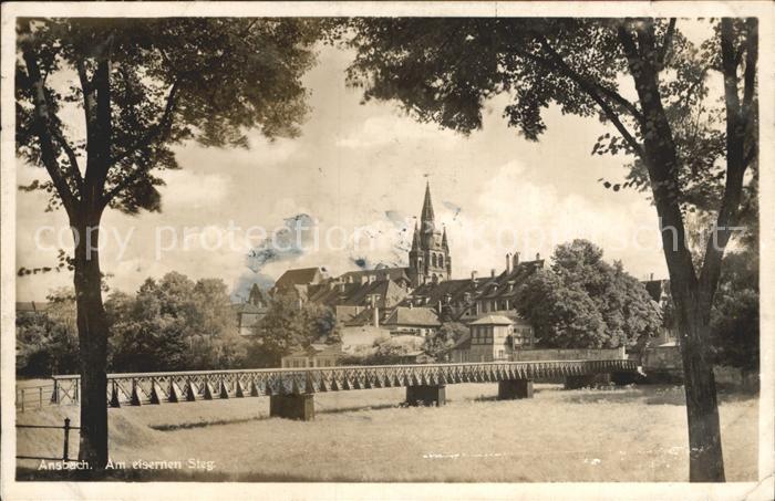 Ansbach Mittelfranken Am eisernen Steg Bruecke Kirche