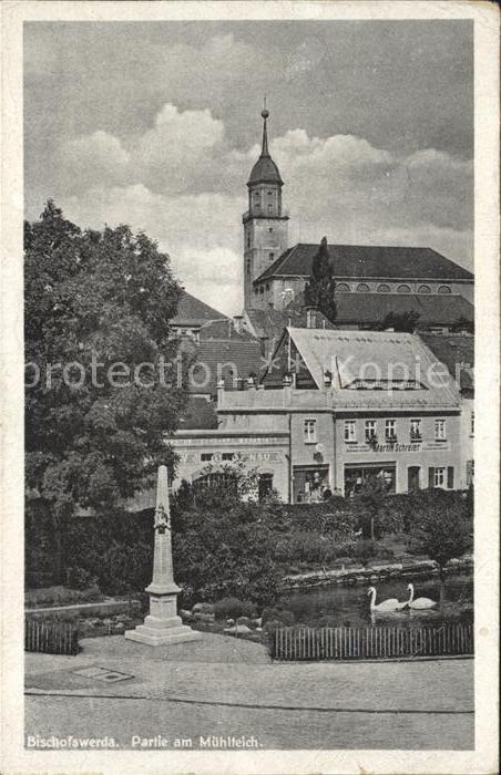 Bischofswerda Partie am Muehlteich Schwan Denkmal