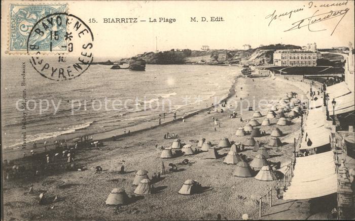 Biarritz Pyrenees Atlantiques Plage Stempel auf AK