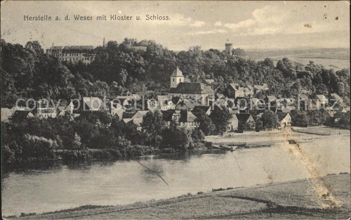 Herstelle Weser Ansicht mit Kloster und Schloss