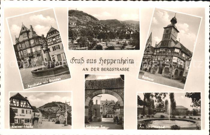 Heppenheim Bergstrasse Apotheke Brunnen Rathaus Schwimmbad Sickinger Tor Markt