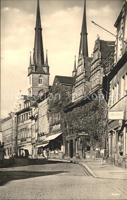 Saalfeld Saale Saalstrasse mit Stadt Apotheke