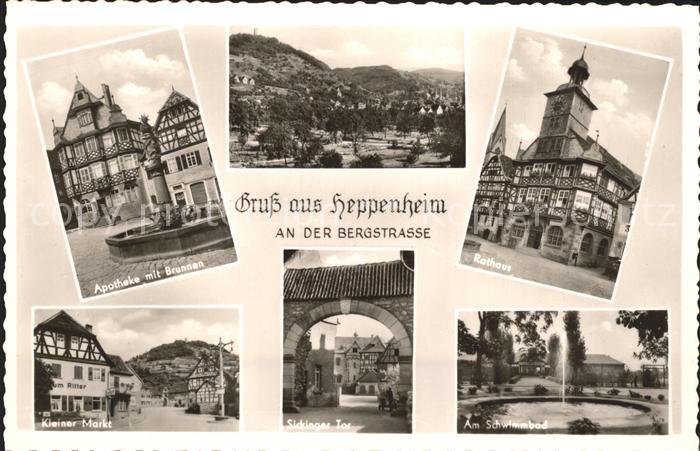 Heppenheim Bergstrasse Apotheke Brunnen Rathaus Fontaene am Schwimmbad Sickinger