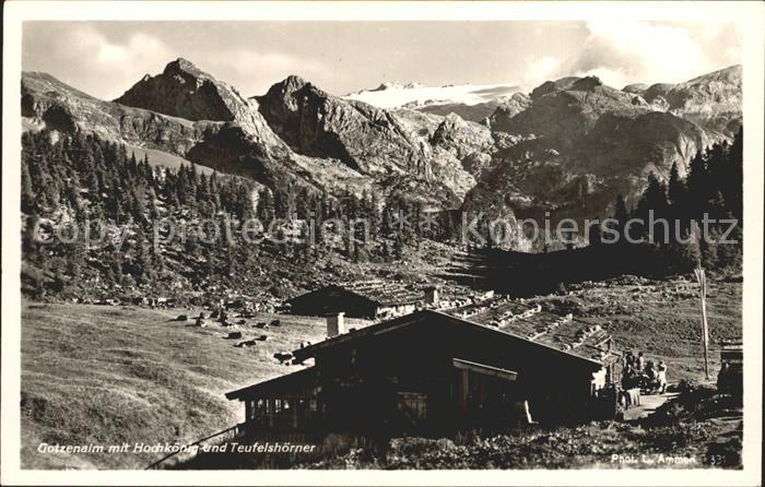BERCHTESGADEN Bayern Gotzenalm mit Hochkoenig und Teufelshoerner Alpenpanorama