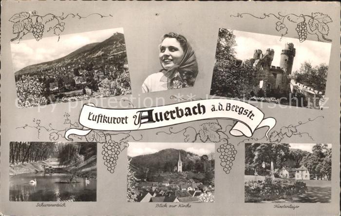 Auerbach Bergstrasse Gesamtansicht Schloss Fuerstenlager Kirche Schwanenteich We