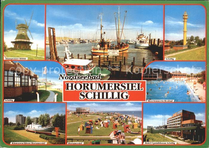 Schillig Windmuehle Wellenbad Hotel Kuestenwachboot Leuchtturm