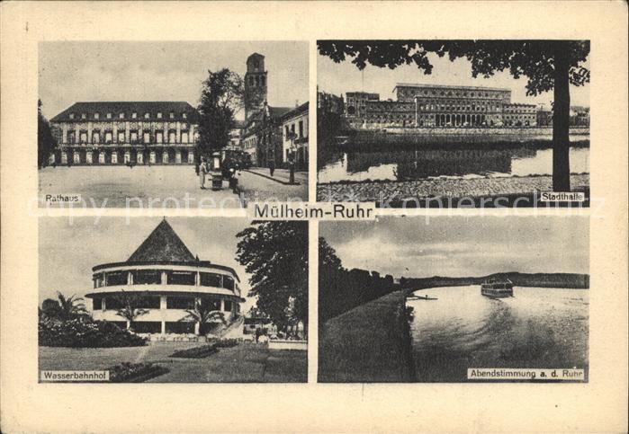 Muelheim Ruhr Rathaus Stadthalle Wasserbahnhof Abendstimmung an der Ruhr